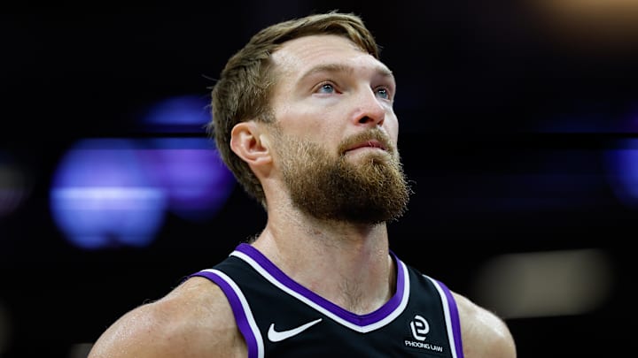 Nov 11, 2025; Sacramento, California, USA; Sacramento Kings center Domantas Sabonis (11) looks on during the fourth quarter against the Denver Nuggets at Golden 1 Center. Mandatory Credit: Sergio Estrada-Imagn Images