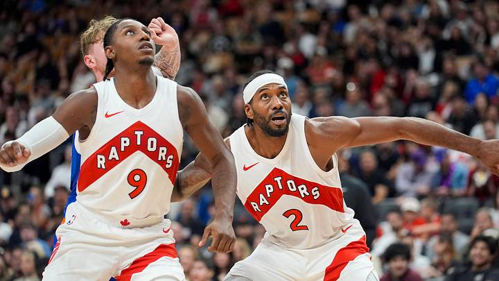 Oct 13, 2026; Toronto, Ontario, CAN; Toronto Raptors forward RJ Barrett (9) and forward Kawhi Leonard (2) look for a rebound against the New York Knicks during the first half at Scotiabank Arena. Mandatory Credit: John E. Sokolowski-Imagn Images Oct 13, 2026; Toronto, Ontario, CAN; Toronto Raptors forward RJ Barrett (9) and forward Kawhi Leonard (2) look for a rebound against the New York Knicks during the first half at Scotiabank Arena. Mandatory Credit: John E. Sokolowski-Imagn Images