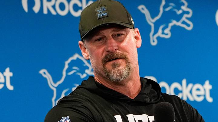 Detroit Lions head coach Dan Campbell answers a question before OTAs at Meijer Performance Center in Allen Park on Friday, May 29, 2026.