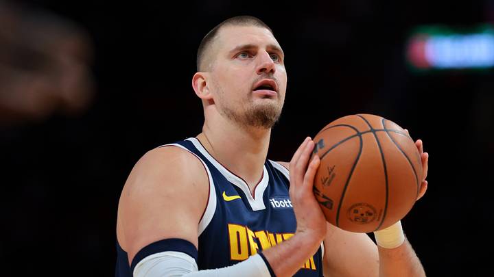 Dec 29, 2025; Miami, Florida, USA; Denver Nuggets center Nikola Jokic (15) shoots a free throw against the Miami Heat during the first quarter at Kaseya Center. Dec 29, 2025; Miami, Florida, USA; Denver Nuggets center Nikola Jokic (15) shoots a free throw against the Miami Heat during the first quarter at Kaseya Center.