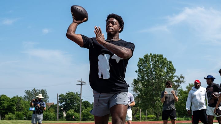 Aidan Chiles, 19, a Michigan State University quarterback, throws a football during a private workout in Detroit on Saturday, June 21, 2025. Aidan Chiles, 19, a Michigan State University quarterback, throws a football during a private workout in Detroit on Saturday, June 21, 2025.