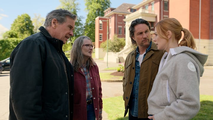 Virgin River. (L to R) Tim Matheson as Doc, Annette O'Toole as Hope McCrea, Martin Henderson as Jack Sheridan, Alexandra Breckenridge as Mel Monroe in episode 609 of Virgin River