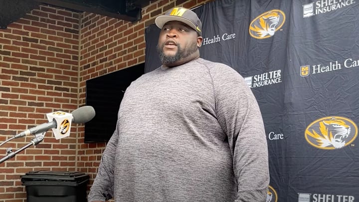 March 15, 2025: Missouri Tigers defensive line coach Al Davis speaks at a press conference after a spring practice at Faurot Field. March 15, 2025: Missouri Tigers defensive line coach Al Davis speaks at a press conference after a spring practice at Faurot Field.