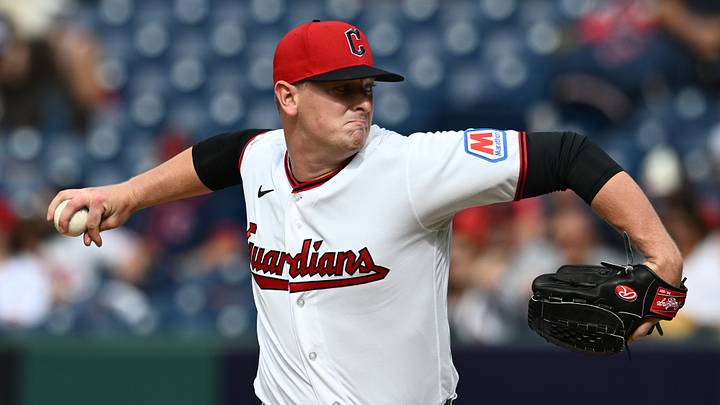 Aug 2, 2026; Cleveland, Ohio, USA; Cleveland Guardians pitcher Craig Yoho (23) throws a pitch during the seventh inning against the Arizona Diamondbacks at Progressive Field. Mandatory Credit: Ken Blaze-Imagn Images