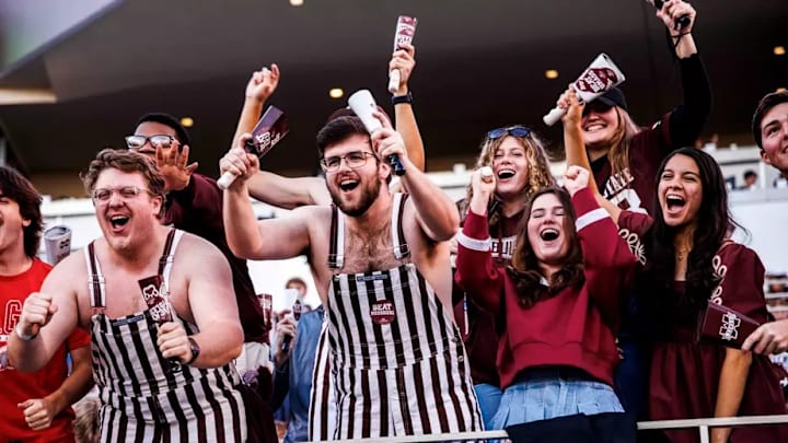 Mississippi State Fans during the game between the Missouri Tigers and the Mississippi State Bulldogs at Davis Wade Stadium at Scott Field in Starkville, MS.