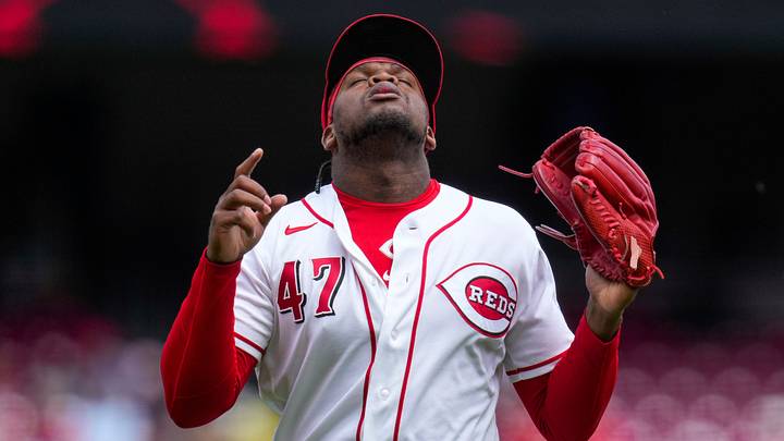 Cincinnati Reds pitcher Luis Mey (47) celebrates