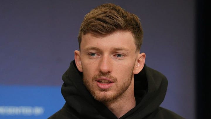 Dillon Thieneman meets with the media at the 2026 NFL Combine.