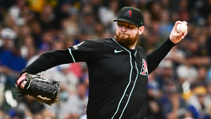 Sep 22, 2024; Milwaukee, Wisconsin, USA; Arizona Diamondbacks starting pitcher Jordan Montgomery (52) pitches in the first inning against the Milwaukee Brewers at American Family Field. 
