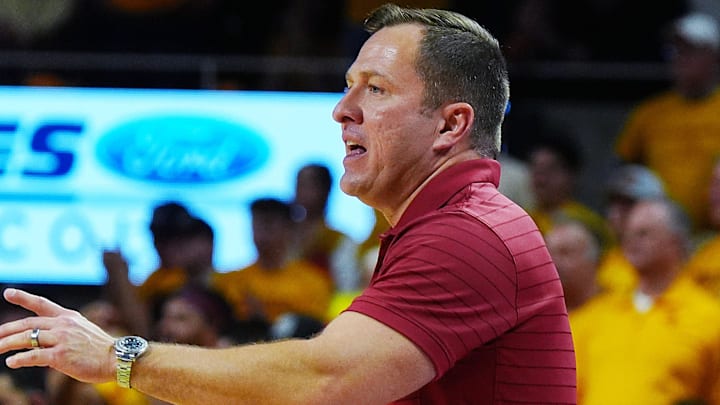Iowa State Cyclones men's basketball head coach T.J. Otzelberger calls a play against Houston during the second half in the Big-12 men’s basketball at Hilton Coliseum on Feb. 16, 2026, in Ames, Iowa