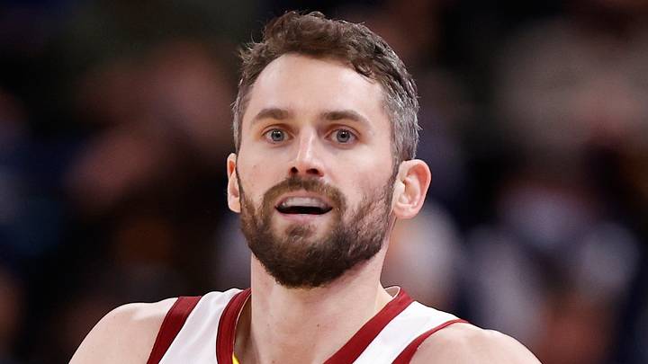 Jan 12, 2022; Salt Lake City, Utah, USA; Cleveland Cavaliers forward Kevin Love (0) reacts after a basket in the third quarter against the Utah Jazz at Vivint Arena. Mandatory Credit: Jeffrey Swinger-USA TODAY Sports