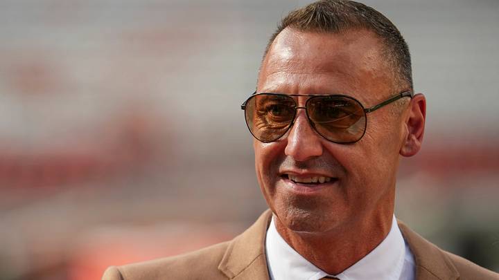 Texas Longhorns head coach Steve Sarkisian walks across the field prior to the NCAA football game against the Ohio State Buckeyes at Darrell K Royal–Texas Memorial Stadium in Austin, Texas on Sept. 12, 2026.