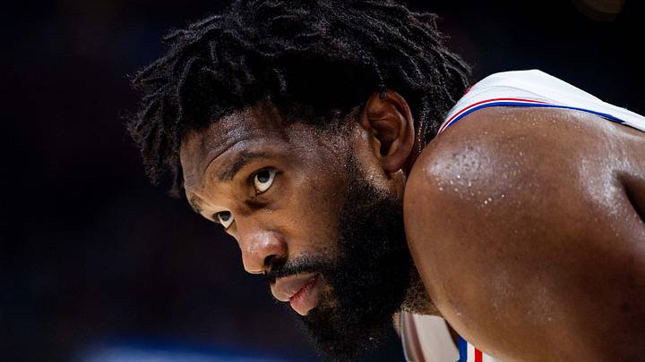 Oct 28, 2026; Indianapolis, Indiana, USA;  Philadelphia 76ers center Joel Embiid (21) in the second half against the Indiana Pacers at Gainbridge Fieldhouse.  