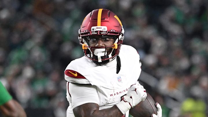 Jan 4, 2026; Philadelphia, Pennsylvania, USA;  Washington Commanders wide receiver Deebo Samuel (1) against the Philadelphia Eagles at Lincoln Financial Field. Mandatory Credit: Eric Hartline-Imagn Images