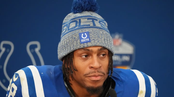 Indianapolis Colts running back Jonathan Taylor is interviewed Indianapolis Colts running back Jonathan Taylor is interviewed