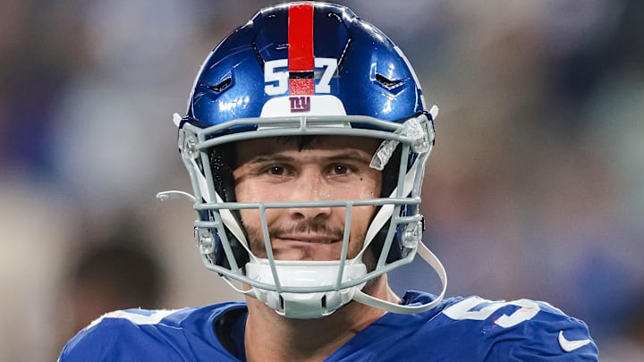 Aug 29, 2021; East Rutherford, New Jersey, USA; New York Giants defensive end Niko Lalos (57) looks on after the game against the New England Patriots at MetLife Stadium. Mandatory Credit: Vincent Carchietta-Imagn Images Aug 29, 2021; East Rutherford, New Jersey, USA; New York Giants defensive end Niko Lalos (57) looks on after the game against the New England Patriots at MetLife Stadium. Mandatory Credit: Vincent Carchietta-Imagn Images