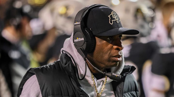 Nov 4, 2023; Boulder, Colorado, USA; Colorado Buffaloes head coach Deion Sanders during the game against the Oregon State Beavers at Folsom Field. Mandatory Credit: Chet Strange-Imagn Images Nov 4, 2023; Boulder, Colorado, USA; Colorado Buffaloes head coach Deion Sanders during the game against the Oregon State Beavers at Folsom Field. Mandatory Credit: Chet Strange-Imagn Images