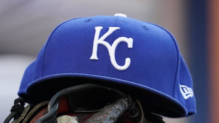 Jul 30, 2021; Toronto, Ontario, CAN; A Kansas City Royals hat and glove in the dugout during a game against the Toronto Blue Jays at Rogers Centre. 