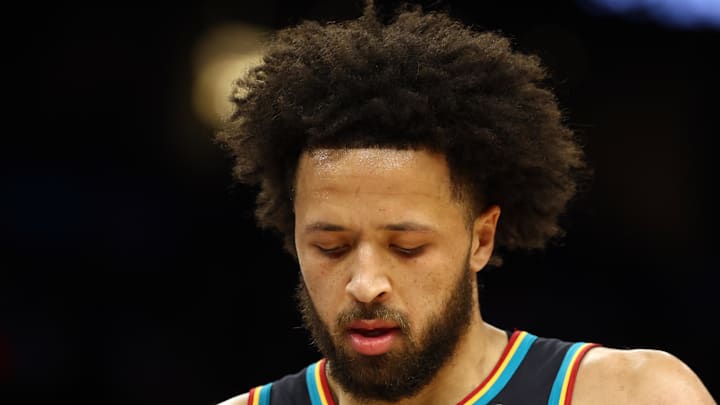 Detroit Pistons guard Cade Cunningham (2) reacts against the Phoenix Suns in the first half at Mortgage Matchup Center on Jan 29, 2026.