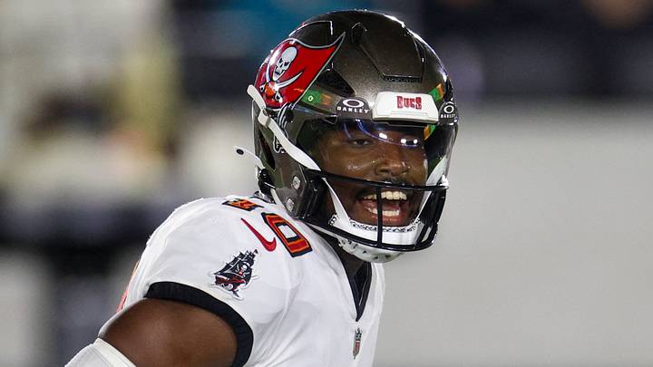 Aug 28, 2026; Jacksonville, Florida, USA; Tampa Bay Buccaneers quarterback Jalon Daniels (10) calls a play at the line against the Jacksonville Jaguars in the second quarter during preseason at EverBank Stadium. Mandatory Credit: Nathan Ray Seebeck-Imagn Images Aug 28, 2026; Jacksonville, Florida, USA; Tampa Bay Buccaneers quarterback Jalon Daniels (10) calls a play at the line against the Jacksonville Jaguars in the second quarter during preseason at EverBank Stadium. Mandatory Credit: Nathan Ray Seebeck-Imagn Images