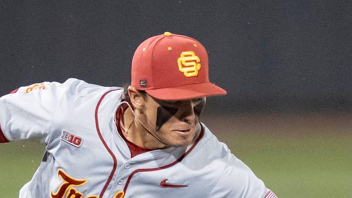 USC’s Kevin Takeuchi, left, picks off Oregon utility Jack Brooks at second as the Oregon Ducks host the USC Trojans on May 14, 2026, in Eugene, Oregon. USC’s Kevin Takeuchi, left, picks off Oregon utility Jack Brooks at second as the Oregon Ducks host the USC Trojans on May 14, 2026, in Eugene, Oregon.
