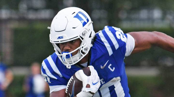 Sep 5, 2026; Durham, North Carolina, USA; Duke Blue Devils running back Nate Sheppard (20) runs the ball against the Tulane Green Wave during the second quarter at Wallace Wade Stadium. Mandatory Credit: Zachary Taft-Imagn Images Sep 5, 2026; Durham, North Carolina, USA; Duke Blue Devils running back Nate Sheppard (20) runs the ball against the Tulane Green Wave during the second quarter at Wallace Wade Stadium. Mandatory Credit: Zachary Taft-Imagn Images