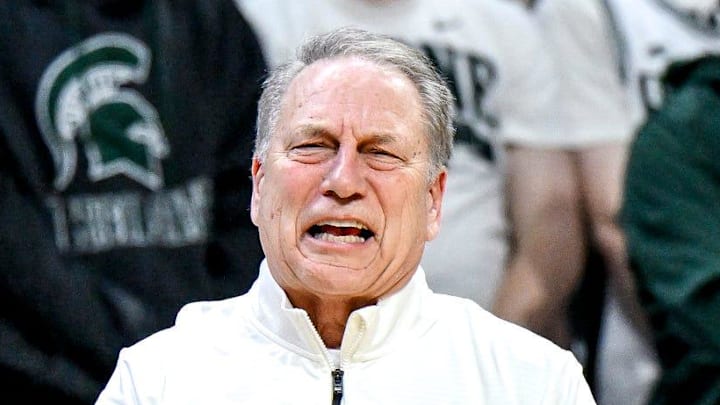 Michigan State's head coach Tom Izzo talks with Carson Cooper during the first half in the game against Rutgers on Thursday, March 5, 2026, at the Breslin Center in East Lansing. Michigan State's head coach Tom Izzo talks with Carson Cooper during the first half in the game against Rutgers on Thursday, March 5, 2026, at the Breslin Center in East Lansing.