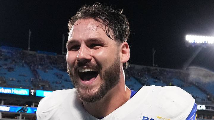 Jan 10, 2026; Charlotte, NC, USA; Los Angeles Rams tight end Colby Parkinson (84) reacts after the game against the Carolina Panthers in the NFC Wild Card Round game at Bank of America Stadium. Mandatory Credit: Bob Donnan-Imagn Images Jan 10, 2026; Charlotte, NC, USA; Los Angeles Rams tight end Colby Parkinson (84) reacts after the game against the Carolina Panthers in the NFC Wild Card Round game at Bank of America Stadium. Mandatory Credit: Bob Donnan-Imagn Images