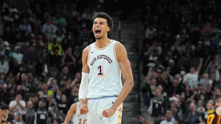 Victor Wembanyama during the Spurs' 133–126 overtime win over the Hawks on Dec. 19, 2024.