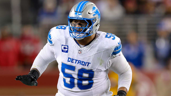 Detroit Lions offensive tackle Penei Sewell (58). Detroit Lions offensive tackle Penei Sewell (58).