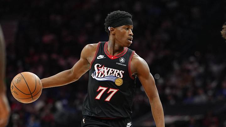 Apr 12, 2026; Philadelphia, Pennsylvania, USA; Philadelphia 76ers guard VJ Edgecombe (77) controls the ball against the Milwaukee Bucks in the fourth quarter at Xfinity Mobile Arena. Mandatory Credit: Kyle Ross-Imagn Images Apr 12, 2026; Philadelphia, Pennsylvania, USA; Philadelphia 76ers guard VJ Edgecombe (77) controls the ball against the Milwaukee Bucks in the fourth quarter at Xfinity Mobile Arena. Mandatory Credit: Kyle Ross-Imagn Images