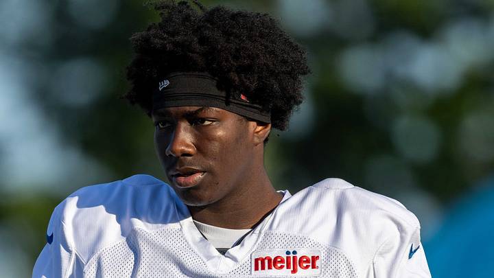 Detroit Lions defensive end Anthony Lucas (61) looks on during training camp Detroit Lions defensive end Anthony Lucas (61) looks on during training camp