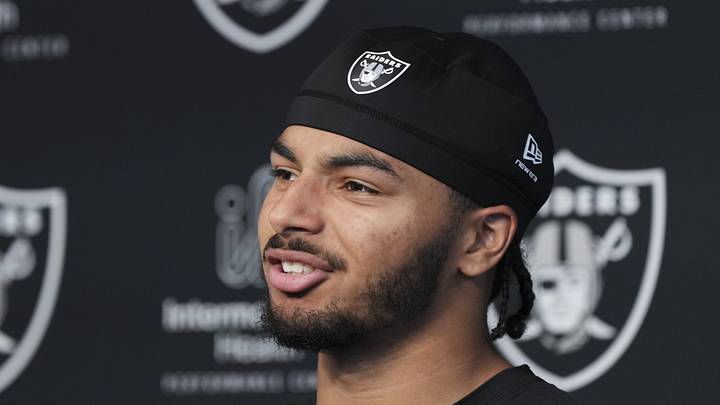 May 2, 2026; Henderson, NV, USA;  Las Vegas Raiders safety Treydan Stukes (31) speaks during a news conference at the team’s Rookie Minicamp at Intermountain Health Performance Center. Mandatory Credit: Candice Ward-Imagn Images