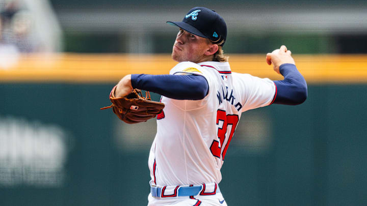 Hurston Waldrep delivers a pitch against the Tampa Bay Rays