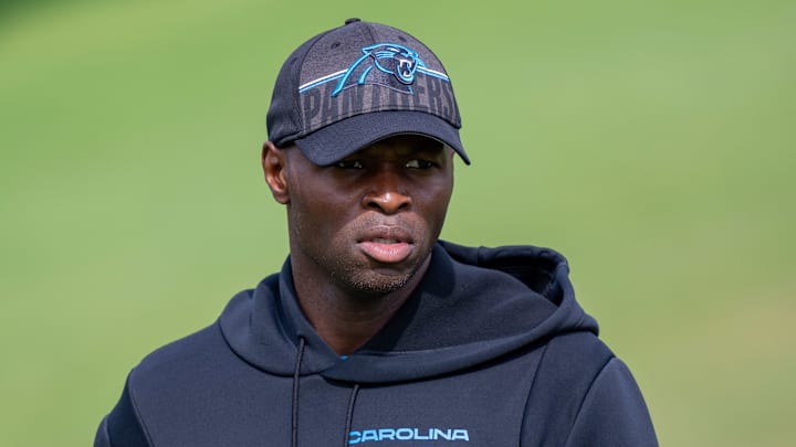 Carolina Panthers defensive coordinator Ejiro Evero