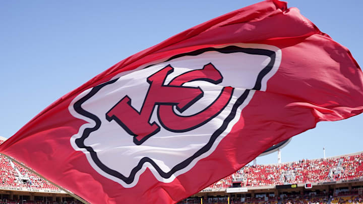 Aug 17, 2024; Kansas City, Missouri, USA; A Kansas City Chiefs staff member waves a large flag against the Detroit Lions after a Chiefs score during the first half at GEHA Field at Arrowhead Stadium. Mandatory Credit: Denny Medley-Imagn Images Aug 17, 2024; Kansas City, Missouri, USA; A Kansas City Chiefs staff member waves a large flag against the Detroit Lions after a Chiefs score during the first half at GEHA Field at Arrowhead Stadium. Mandatory Credit: Denny Medley-Imagn Images