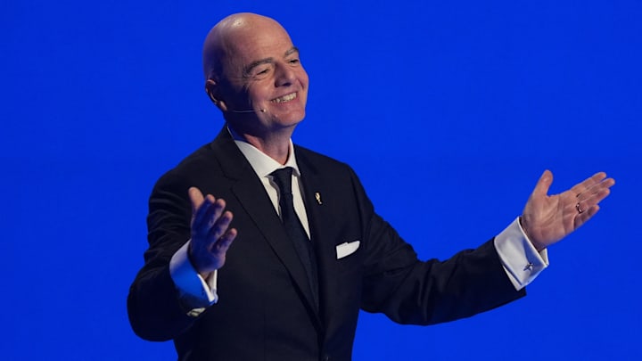 Dec 5, 2025; Washington, District of Columbia, USA; FIFA President Gianni Infantino during the FIFA World Cup 2026 Final Draw at John F. Kennedy Center for the Performing Arts. 