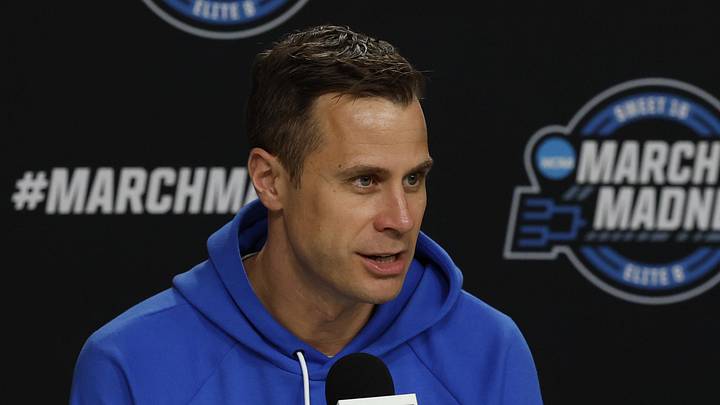 Mar 26, 2026; Washington, DC, USA; Duke Blue Devils head coach Jon Scheyer speaks with the media during a press conference ahead of the east regional of the men's 2026 NCAA Tournament at Capital One Arena. Mandatory Credit: Geoff Burke-Imagn Images Mar 26, 2026; Washington, DC, USA; Duke Blue Devils head coach Jon Scheyer speaks with the media during a press conference ahead of the east regional of the men's 2026 NCAA Tournament at Capital One Arena. Mandatory Credit: Geoff Burke-Imagn Images