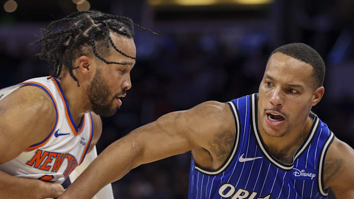 Orlando Magic guard Desmond Bane is guarded by New York Knicks guard Jalen Brunson. Orlando Magic guard Desmond Bane is guarded by New York Knicks guard Jalen Brunson.