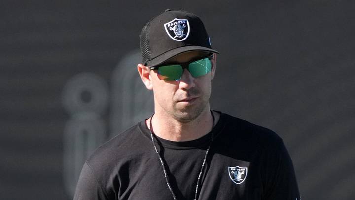 Jun 9, 2026; Henderson, NV, USA; Las Vegas Raiders coach Klint Kubiak during minicamp at Intermountain Health Performance Center. Mandatory Credit: Kirby Lee-Imagn Images Jun 9, 2026; Henderson, NV, USA; Las Vegas Raiders coach Klint Kubiak during minicamp at Intermountain Health Performance Center. Mandatory Credit: Kirby Lee-Imagn Images