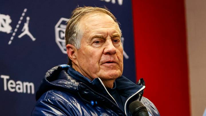 Nov 29, 2025; Raleigh, North Carolina, USA;  North Carolina Tar Heels head coach Bill Belichick addresses the media after the second half of the game against NC State Wolfpack at Carter-Finley Stadium.  Mandatory Credit: Jaylynn Nash-Imagn Images
