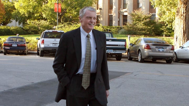 Tom Osborne arrives for an October 2007 press conference where he was introduced as Nebraska's interim athletic director. 