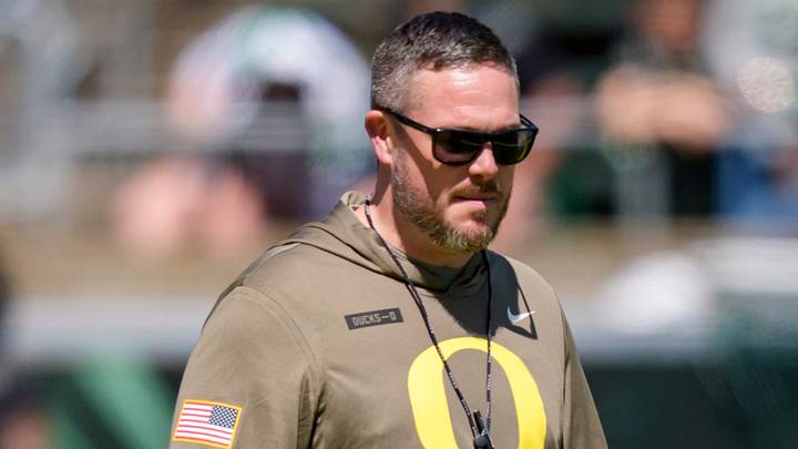 Oregon head coach Dan Lanning walks the field before the game during the Oregon Ducks annual spring game on April 25, 2026 at Autzen Stadium in Eugene, Oregon. Oregon head coach Dan Lanning walks the field before the game during the Oregon Ducks annual spring game on April 25, 2026 at Autzen Stadium in Eugene, Oregon.