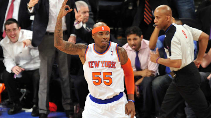 May 7, 2013; New York, NY, USA; New York Knicks small forward Quentin Richardson (55) reacts after making a three point basket against the Indiana Pacers during the second half in game two of the second round of the 2013 NBA Playoffs at Madison Square Garden. Knicks won the game 105-79. Mandatory Credit: Joe Camporeale-Imagn Images