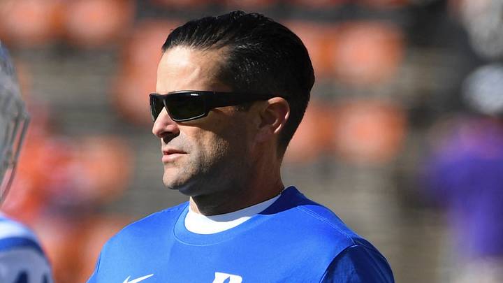 Duke Blue Devils head coach Manny Diaz high-fives players Saturday, Nov. 1, 2025, during the NCAA football game against the Clemson Tigers at Memorial Stadium in Clemson, South Carolina. Duke Blue Devils head coach Manny Diaz high-fives players Saturday, Nov. 1, 2025, during the NCAA football game against the Clemson Tigers at Memorial Stadium in Clemson, South Carolina.