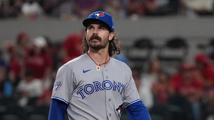 Sep 18, 2026; Arlington, Texas, USA; Toronto Blue Jays pitcher Dylan Cease (84) walks off the field after giving up four runs to the Texas Rangers during the second inning at Globe Life Field. Mandatory Credit: Raymond Carlin III-Imagn Images Sep 18, 2026; Arlington, Texas, USA; Toronto Blue Jays pitcher Dylan Cease (84) walks off the field after giving up four runs to the Texas Rangers during the second inning at Globe Life Field. Mandatory Credit: Raymond Carlin III-Imagn Images