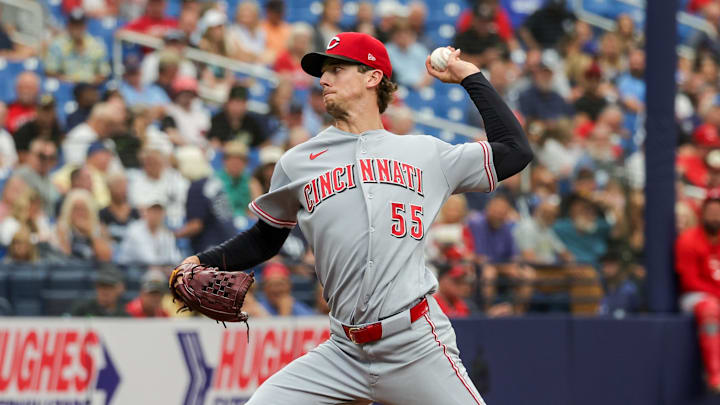 Apr 22, 2026; St. Petersburg, Florida, USA; Cincinnati Reds pitcher Brandon Williamson (55) pitches during the second inning against the Tampa Bay Rays at Tropicana Field. Mandatory Credit: Mike Watters-Imagn Images