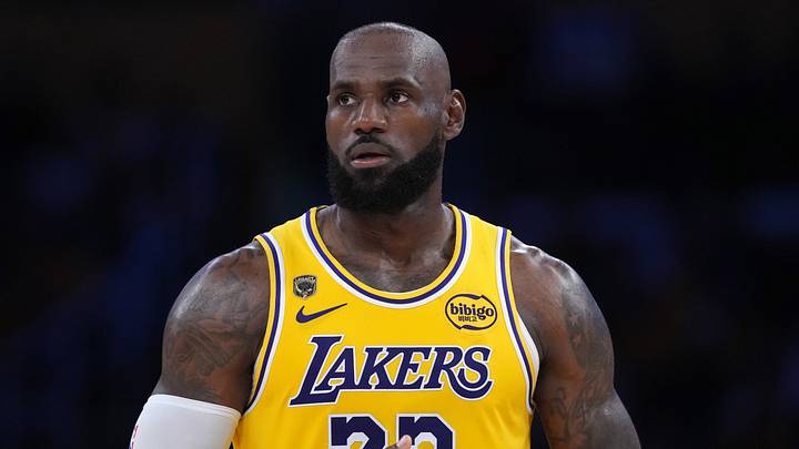 Apr 18, 2026; Los Angeles, California, USA; Los Angeles Lakers forward LeBron James (23) reacts against the Houston Rockets during game one of the first round of the 2026 NBA Playoffs at Crypto.com Arena. Mandatory Credit: Kirby Lee-Imagn Images