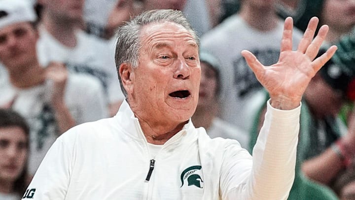 Michigan State head coach Tom Izzo reacts to a play against Duke during the second half at Breslin Center in East Lansing on Saturday, Dec. 6, 2025. Michigan State head coach Tom Izzo reacts to a play against Duke during the second half at Breslin Center in East Lansing on Saturday, Dec. 6, 2025.