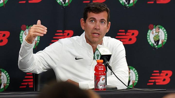 Sep 24, 2024; Boston, MA, USA;  Boston Celtics general manager Brad Stevens talks to reporters during media day at Auerbach Center. Mandatory Credit: David Butler II-Imagn Images