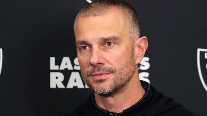 Feb 25, 2025; Indianapolis, IN, USA; Las Vegas Raiders general manager John Spytek on radio row during the NFL Scouting Combine at the Indiana Convention Center. Mandatory Credit: Kirby Lee-Imagn Images